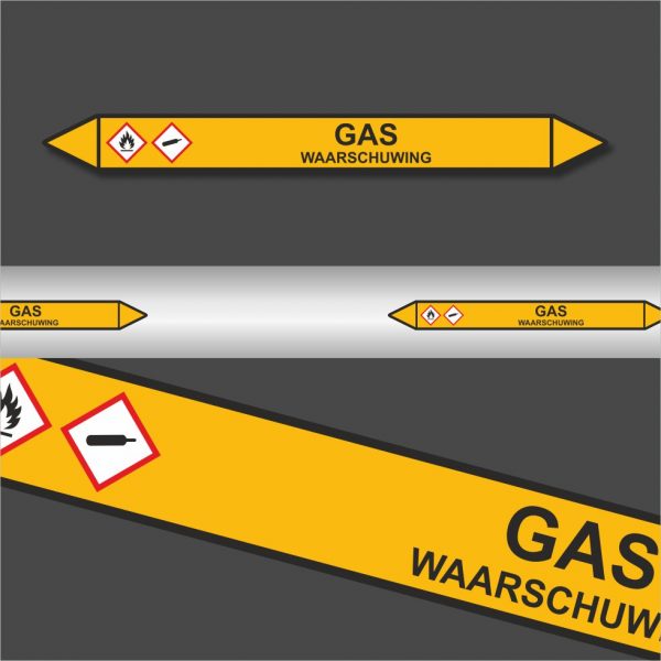Leidingstickers Leidingmarkering Gas Waarschuwing (Gassen)